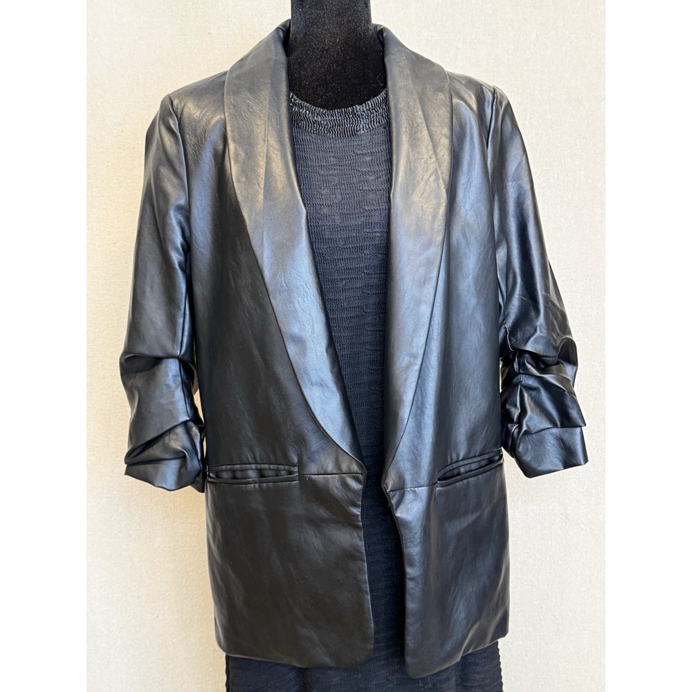 Y2K Blazer Faux Leather Black By Pretty Little Thing Women's Size 6 : Lined VGUC